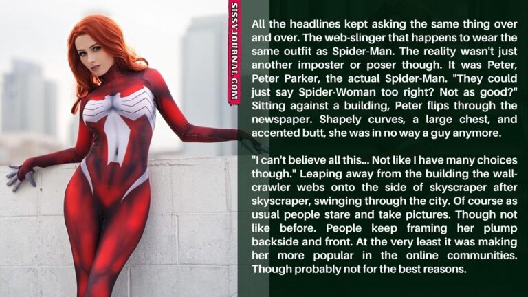 Spider-Woman.1_bodysuit cap caption genderchange superhero tf tg boytogirl tgcaption peterparker spidergirl spiderman transformation (3)